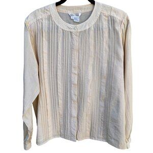 Royal Silk Vintage Silk Cotton Blend Womens Ivory‎ Pleated Long Sleeve Blouse 10